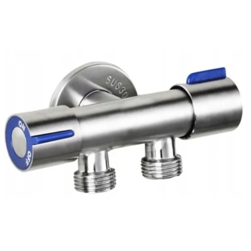 Кран для підключення сантехприладів Mixxus VAL-11-1/2x1/2x1/2 з нерж. сталі SUS304 (синій) (MI6219)