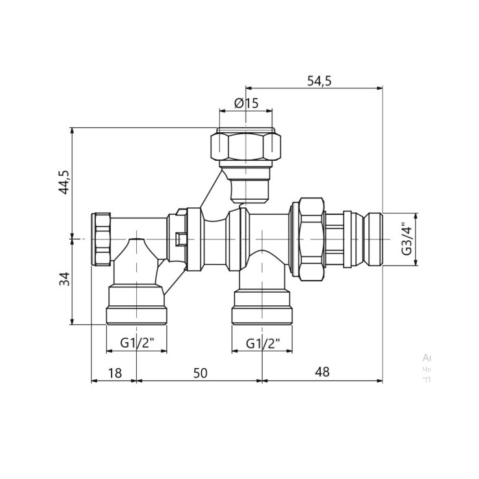 Кран радіаторний комбінований Icma 1/2" х3/4", нижнє підключення №877
