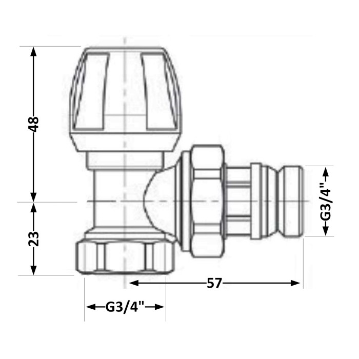 Кран радіаторний Icma №803+940 кутовий 3/4" з ручкою Кран радіаторний Icma №803+940 кутовий 3/4" з ручкою