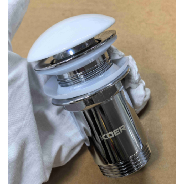 Донний клапан для раковини Koer PW-08-11 1 1/4''  без переливу автоматичний СLICK-СLACK (Біла керам.накл) (KR5788)