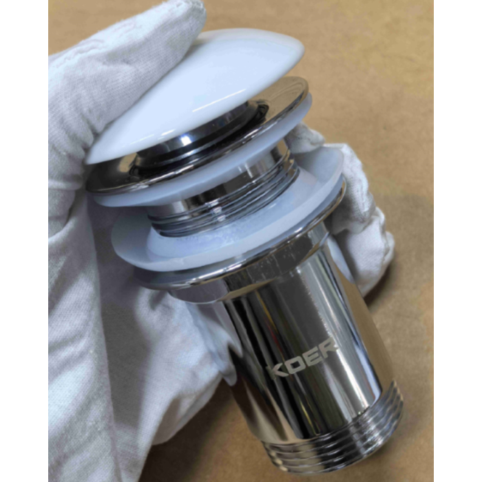 Донний клапан для раковини Koer PW-08-11 1 1/4''  без переливу автоматичний СLICK-СLACK (Біла керам.накл) (KR5788)
