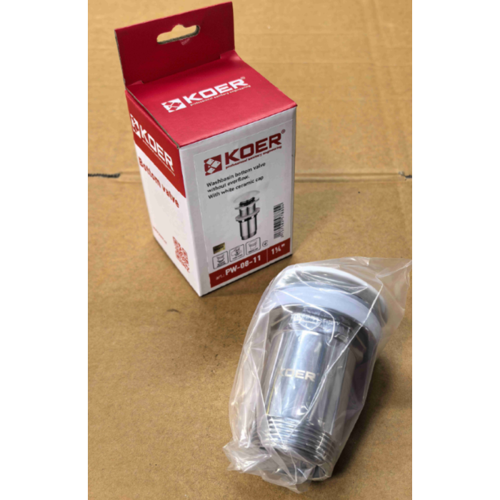Донний клапан для раковини Koer PW-08-11 1 1/4''  без переливу автоматичний СLICK-СLACK (Біла керам.накл) (KR5788)