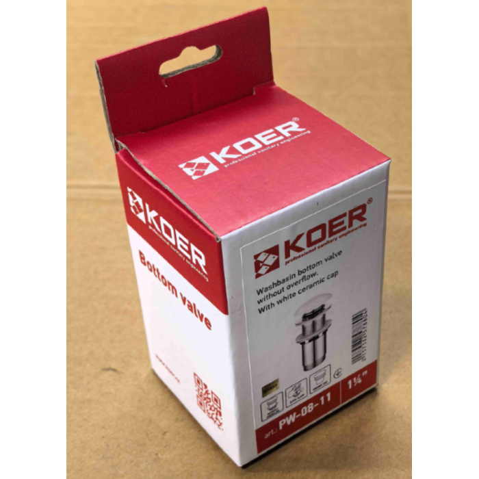 Донний клапан для раковини Koer PW-08-11 1 1/4''  без переливу автоматичний СLICK-СLACK (Біла керам.накл) (KR5788)