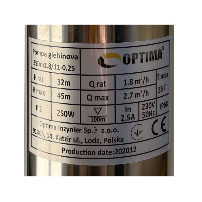 Насос свердловинний з підв, стійк, до піску 3″ OPTIMA 3SDm1,8/11 0,25 кВт 45м + пульт+кабель1,5мNEW Насос свердловинний з підв, стійк, до піску 3″ OPTIMA 3SDm1,8/11 0,25 кВт 45м + пульт+кабель1,5мNEW