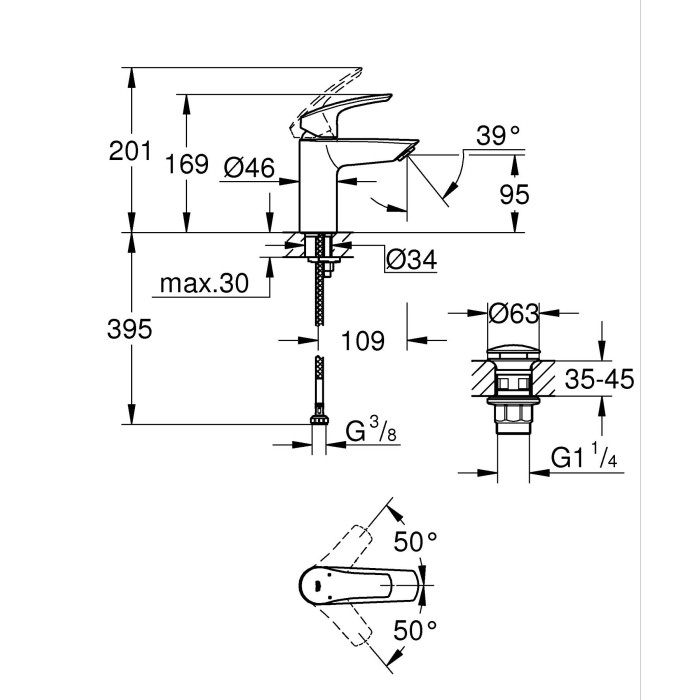 Одноважільний змішувач для раковини S-Size Grohe Eurosmart New з натискним донним клапаном (23922003) Одноважільний змішувач для раковини S-Size Grohe Eurosmart New з натискним донним клапаном (23922003)