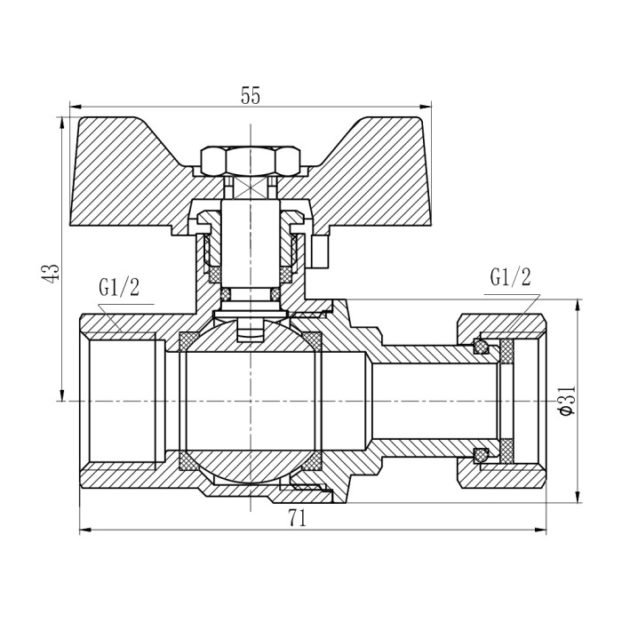 Кран кульовий з накидною гайкою Thermo Alliance Forte 1/2"х ВР для води прямий SF260W15 Кран кульовий з накидною гайкою Thermo Alliance Forte 1/2"х ВР для води прямий SF260W15
