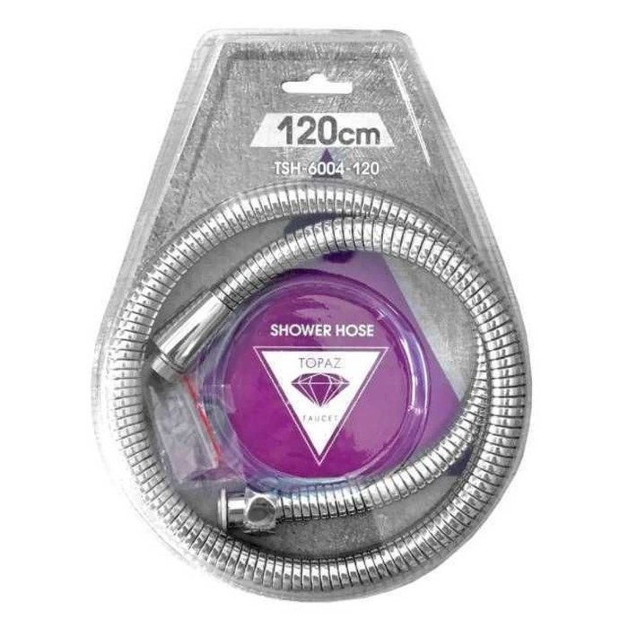 Шланг для душу TOPAZ TSH-6004-120 хром 120см посилений рухома гайка, Blister Шланг для душу TOPAZ TSH-6004-120 хром 120см посилений рухома гайка, Blister