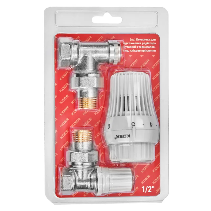 Комплект для підключення радіатора Koer SET-23 - 1/2'' кутовий з термоголовкою, клікове кріплення (KR5284) Комплект для підключення радіатора Koer SET-23 - 1/2'' кутовий з термоголовкою, клікове кріплення (KR5284)