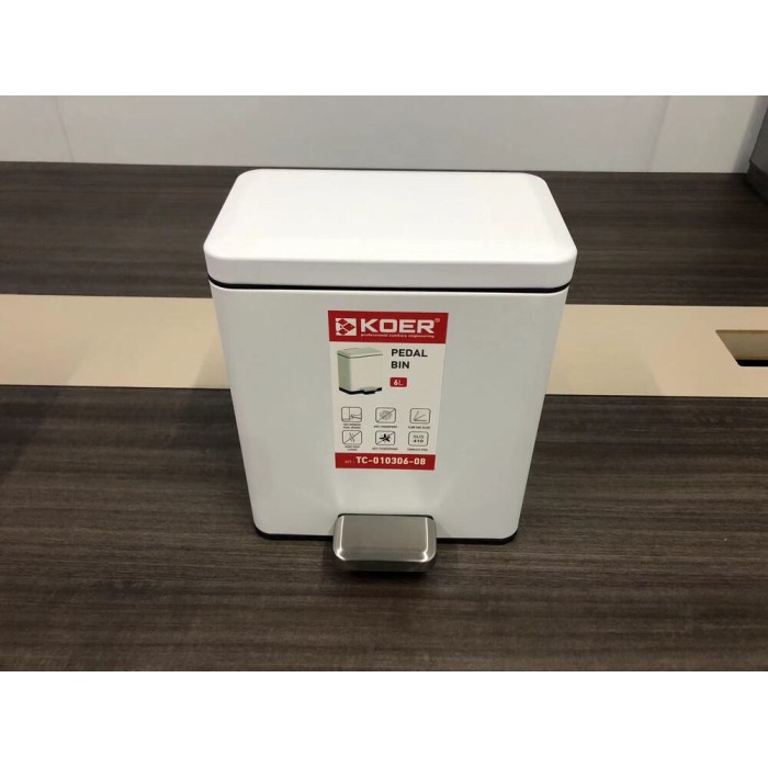 Відро для сміття з плавним закриттям прямокутне Koer TC-010306-08 6 л колір білий (KR5601) Відро для сміття з плавним закриттям прямокутне Koer TC-010306-08 6 л колір білий (KR5601)