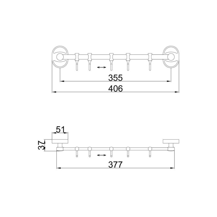 Вішалка Frap F1915-5 на 5 рухомих гачків 380 мм, хром Вішалка Frap F1915-5 на 5 рухомих гачків 380 мм, хром