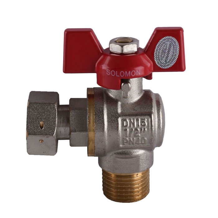 Кран кульовий кутовий з накидною гайкою SOLOMON 1/2″ ЗВ PN40 160402 Кран кульовий кутовий з накидною гайкою SOLOMON 1/2″ ЗВ PN40 160402