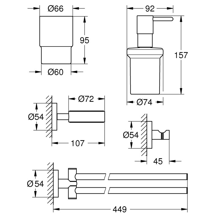 Набір аксесуарів 4 в 1 Grohe Essentials New (40846001) Набір аксесуарів 4 в 1 Grohe Essentials New (40846001)