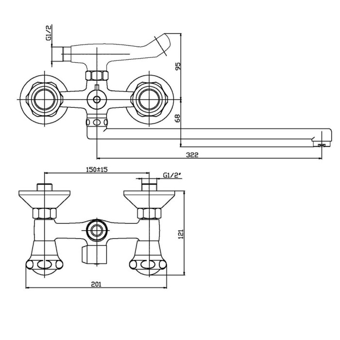 Змішувач для ванни Haiba Mega 140 (HB0915) Змішувач для ванни Haiba Mega 140 (HB0915)