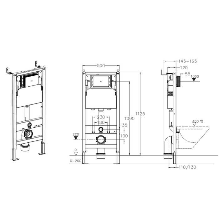 Інсталяція для підвісного унітазу Koer KT-0501-01 500x165x1125mm з панеллю змиву KT-0601-01 хром (KR5168) Інсталяція для підвісного унітазу Koer KT-0501-01 500x165x1125mm з панеллю змиву KT-0601-01 хром (KR5168)