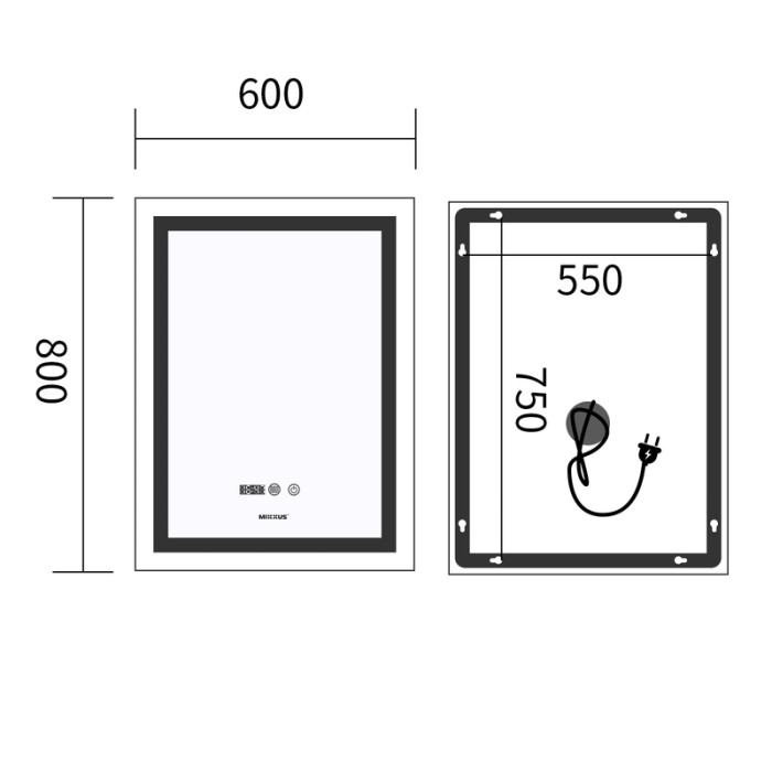 Дзеркало Mixxus Premium FLASH MR21-60x80 з Led Touch, Anti-fog, димером, регулятором яскравості, годинником (MP6617) Дзеркало Mixxus Premium FLASH MR21-60x80 з Led Touch, Anti-fog, димером, регулятором яскравості, годинником (MP6617)