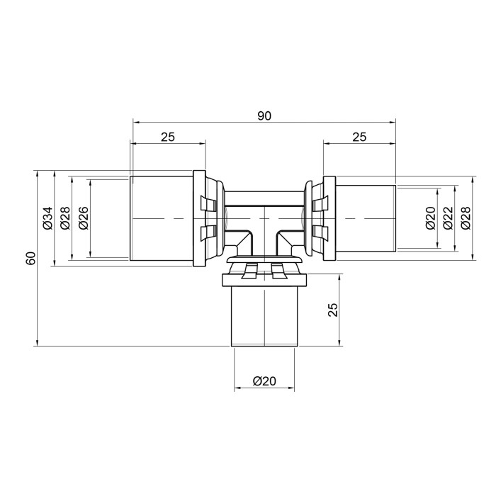Трійник прес Icma 20х20х26 №406 Трійник прес Icma 20х20х26 №406
