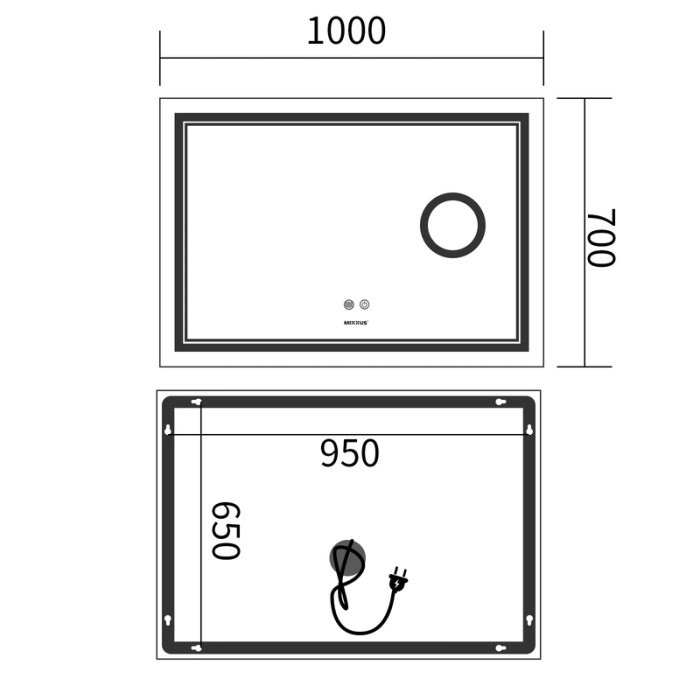 Дзеркало Mixxus Premium QUADRO MR20-100x70 з Led Touch, Anti-fog, димером, регулятором яскравості, лінзою (MP6622) Дзеркало Mixxus Premium QUADRO MR20-100x70 з Led Touch, Anti-fog, димером, регулятором яскравості, лінзою (MP6622)