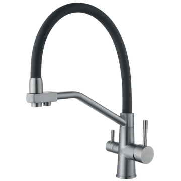 Змішувач для кухні з силіконовим виливом Zerix FUL-021 Graphite Refl.Black з нерж. сталі SUS304 з виходом для пит.води (ZX5999)