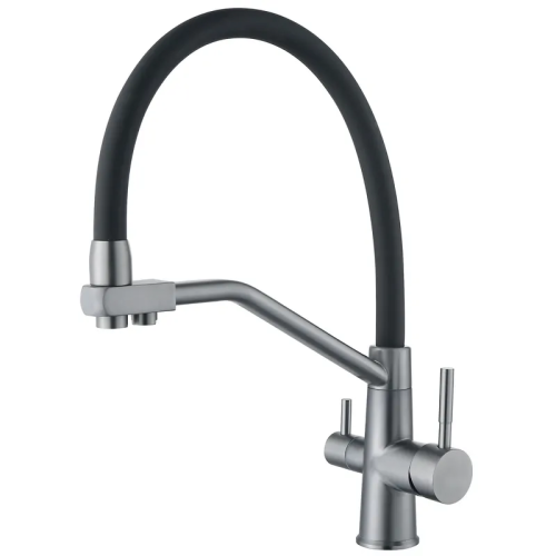 Змішувач для кухні з силіконовим виливом Zerix FUL-021 Graphite Refl.Black з нерж. сталі SUS304 з виходом для пит.води (ZX5999)