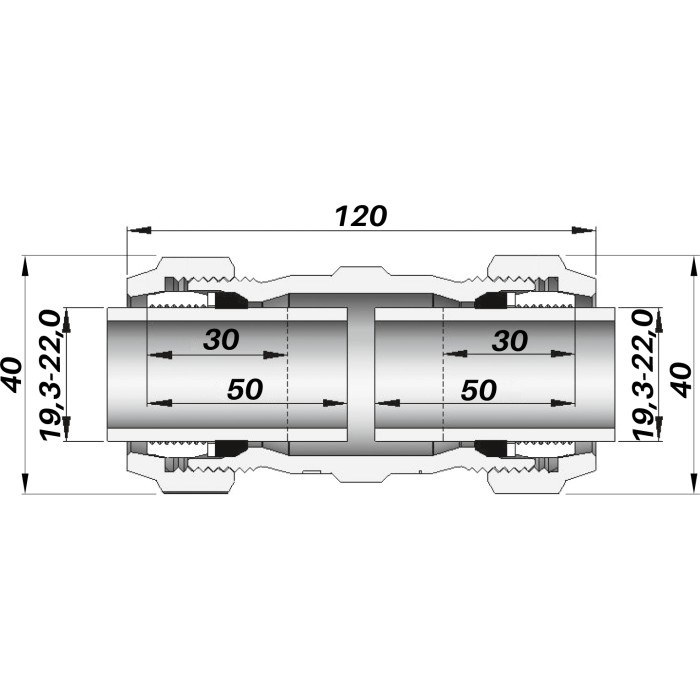 З'єднання зажимне пряме двостороннє DN15(19,3-22,0 мм) OK AGAflex