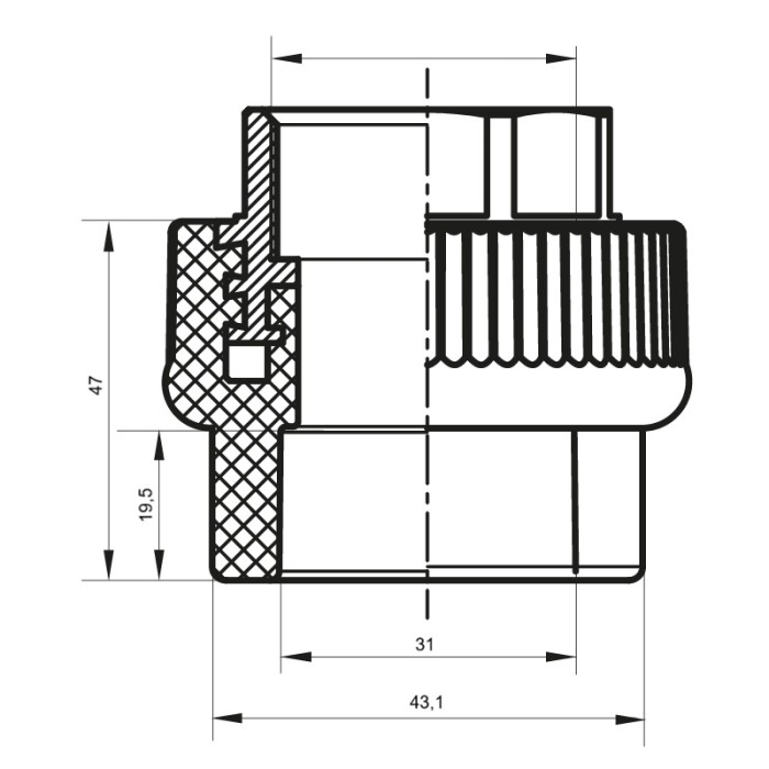 З'єднувальна муфта ВР 32x1F PPR Koer K0090.PRO (KP0108) З'єднувальна муфта ВР 32x1F PPR Koer K0090.PRO (KP0108)
