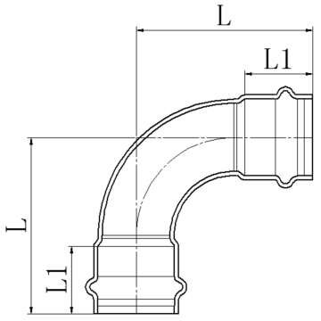 Коліно 90° дворозтрубне Koer KQ.L22-2 Press-Inox AISI 304 22x22 (KR6401)