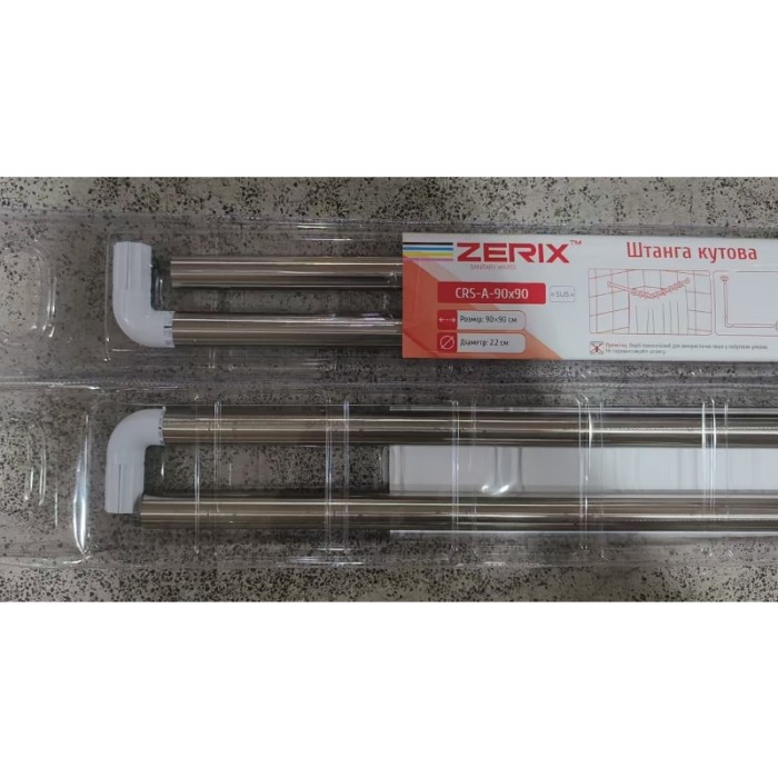 Штанга для шторки кутова Zerix CRS-A-90x90 90x90cm (нержавіюча сталь) (ZX6101) Штанга для шторки кутова Zerix CRS-A-90x90 90x90cm (нержавіюча сталь) (ZX6101)