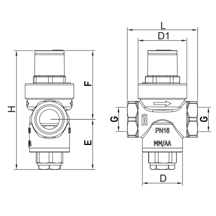 Редуктор тиску Roho R1201-050 - 1/2" ВВ, PN16 (1-5,5 бар) поршневий (RO0143) Редуктор тиску Roho R1201-050 - 1/2" ВВ, PN16 (1-5,5 бар) поршневий (RO0143)