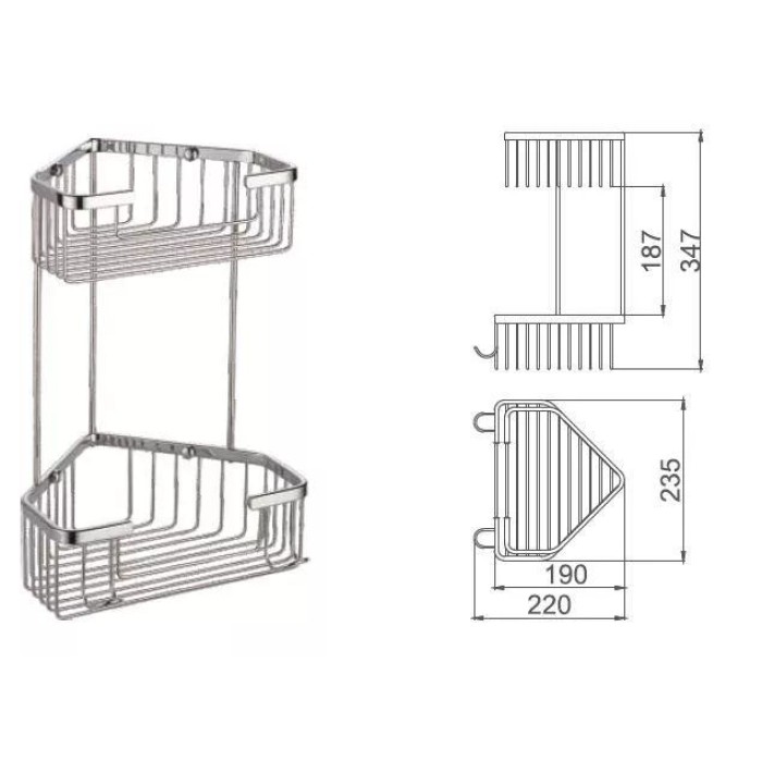 Полиця кутова Frap F351-1, 2-х ярусна, 240х320 мм, хром Полиця кутова Frap F351-1, 2-х ярусна, 240х320 мм, хром
