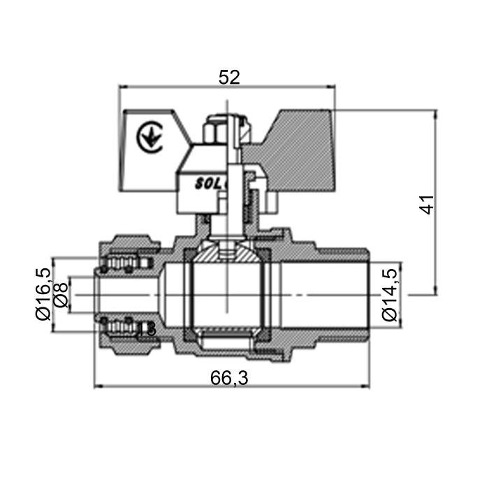 Кран кульовий SOLOMON 16х1/2″ B1183 зовнішня різьба Кран кульовий SOLOMON 16х1/2″ B1183 зовнішня різьба