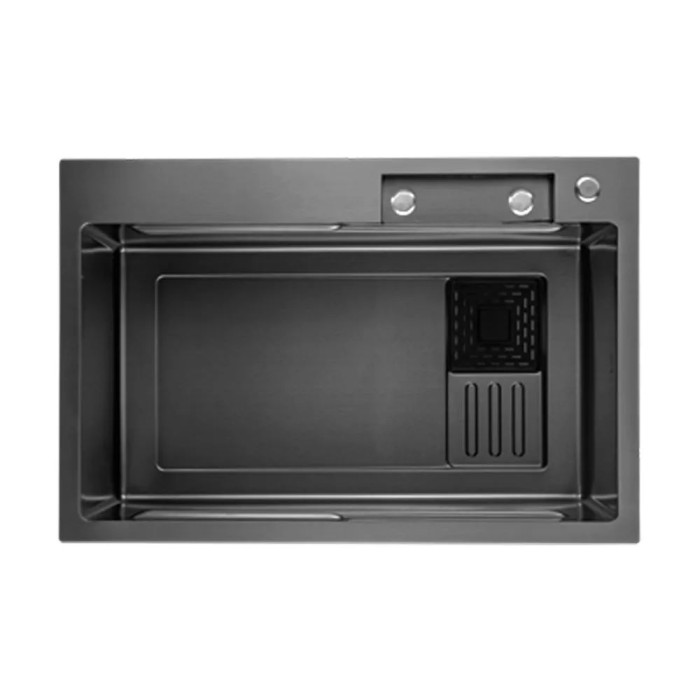 ID 7545-BC мийка PROFI 750x450x215мм,(3.0/0.8мм),сифон. дозат. 2 кош, дошк, зміщувач PVD Black {1/1} ID 7545-BC мийка PROFI 750x450x215мм,(3.0/0.8мм),сифон. дозат. 2 кош, дошк, зміщувач PVD Black {1/1}