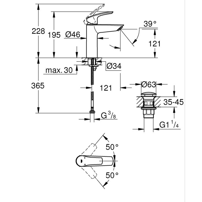 Одноважільний змішувач для раковини M-Size Grohe Eurosmart New з натискним донним клапаном (23923003) Одноважільний змішувач для раковини M-Size Grohe Eurosmart New з натискним донним клапаном (23923003)