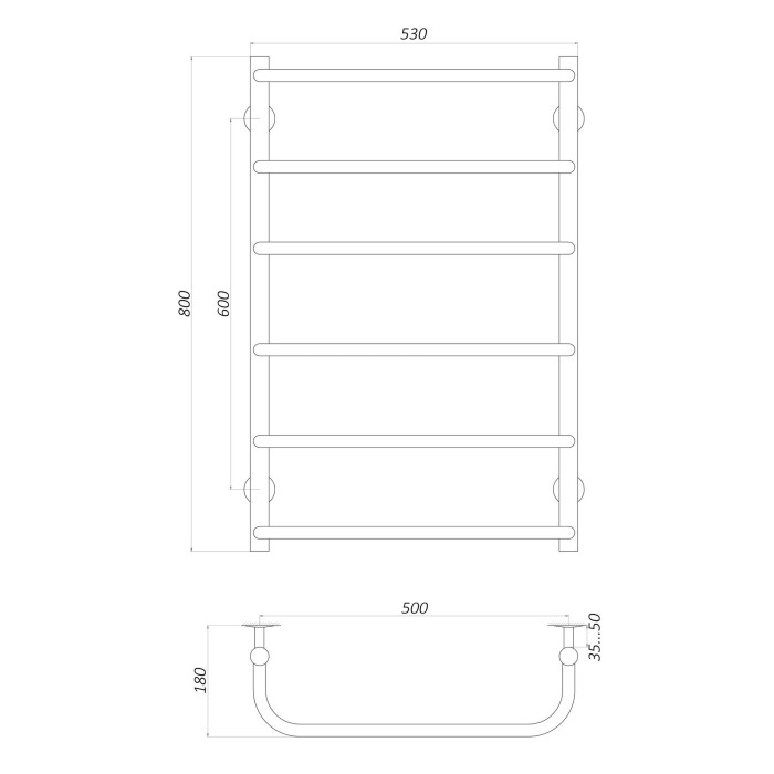 Рушникосушарка UNIO LS W 800-500-6 Драбинка Скоба вода Рушникосушарка UNIO LS W 800-500-6 Драбинка Скоба вода