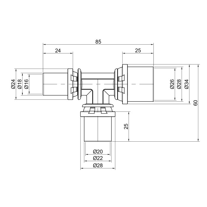 Трійник прес Icma 16х20х26 №406 Трійник прес Icma 16х20х26 №406