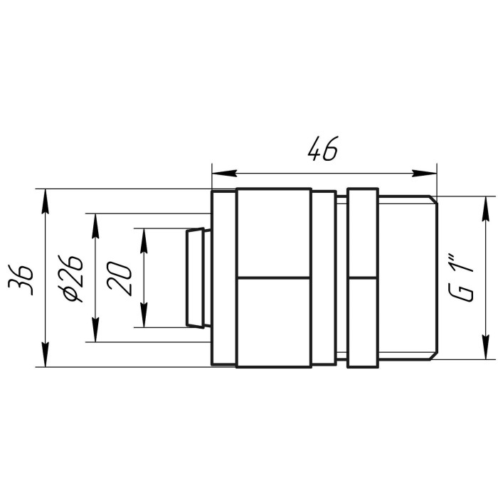 Муфта із зовнішньою різьбою APE ITALY 701 L 1″x26 Муфта із зовнішньою різьбою APE ITALY 701 L 1″x26