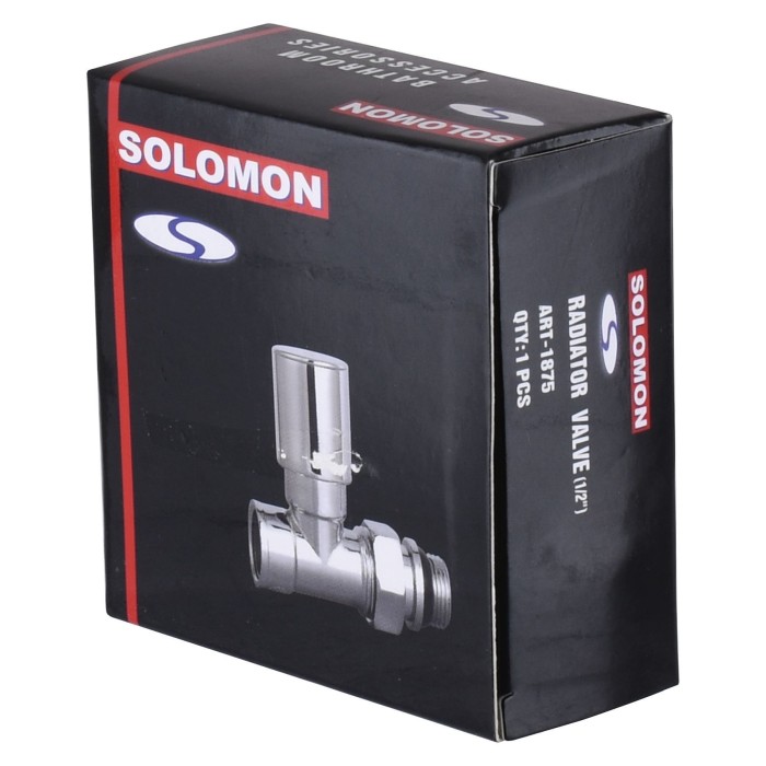 Кран вентильний прямий з американкою SOLOMON 1/2″ CHROM 1875 з ущільнювачем Кран вентильний прямий з американкою SOLOMON 1/2″ CHROM 1875 з ущільнювачем