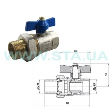 Кран кульовий з американкою STA    1/2" (червоний метелик) НІК. {150/15}