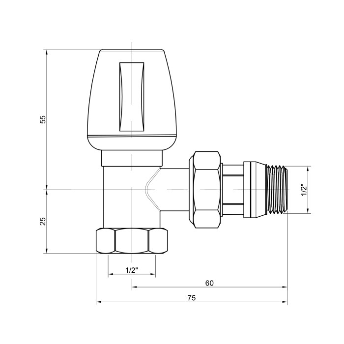 Кран радіаторний Icma 1/2" з антипротіканням кутовий №1116 Кран радіаторний Icma 1/2" з антипротіканням кутовий №1116