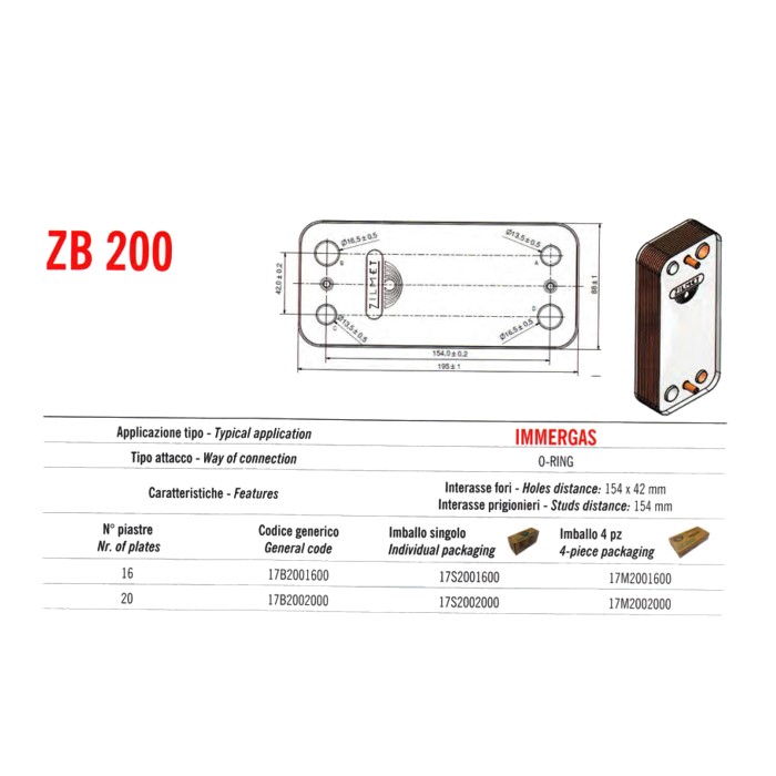 Теплообмінник паяний Zilmet ZB200 20пл. 17B2001400 Теплообмінник паяний Zilmet ZB200 20пл. 17B2001400