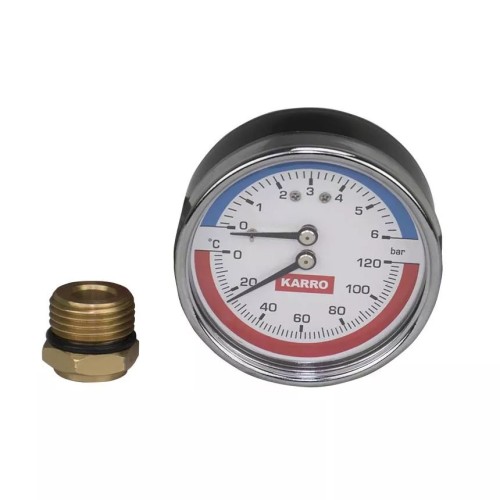 Термоманометр фронтальний 1/2"*1/4" Ø63 + футорка з клапаном KARRO (KR1086B) {1}