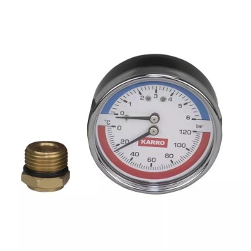 Термоманометр фронтальний 1/2"*1/4" Ø63 + футорка з клапаном KARRO (KR1086B) {1}