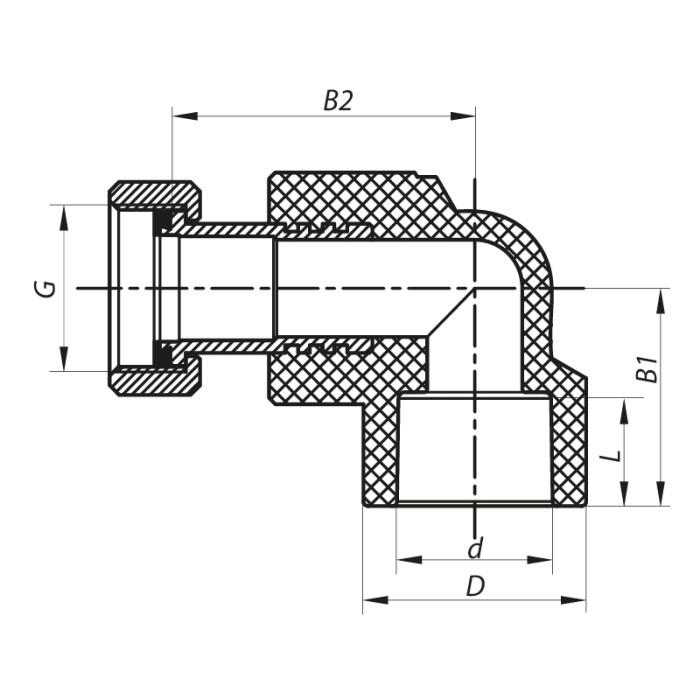Кут з накидною гайкою 20x1/2F PPR Koer K0144.PRO (KP0182) Кут з накидною гайкою 20x1/2F PPR Koer K0144.PRO (KP0182)