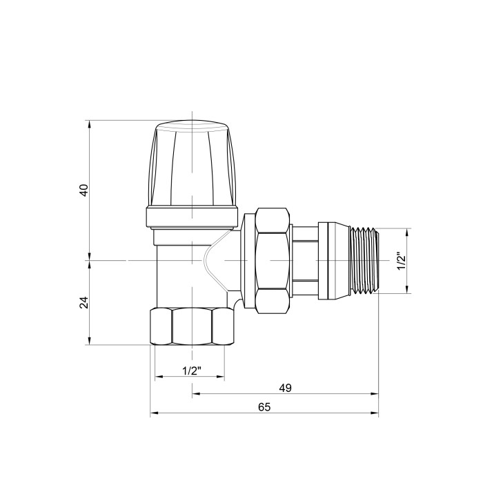 Кран радіаторний Icma 1/2" з антипротіканням кутовий без ручки №952 Кран радіаторний Icma 1/2" з антипротіканням кутовий без ручки №952