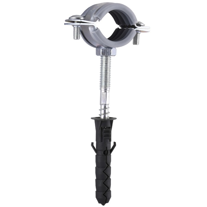 Хомут в зборi CR 3/4″ (25-30мм) з гвинтом-шурупом 8*80 та дюбелем в уп., сірий Хомут в зборi CR 3/4″ (25-30мм) з гвинтом-шурупом 8*80 та дюбелем в уп., сірий