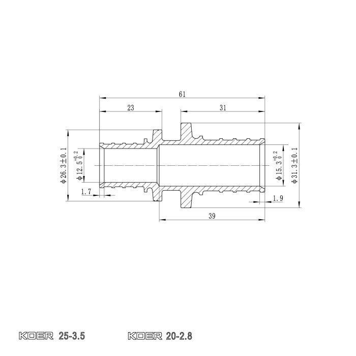 Муфта з'єднувальна перехідна Koer KA.С20-25 - 20(2.8mm) x 25(3.5mm) (KR4860) Муфта з'єднувальна перехідна Koer KA.С20-25 - 20(2.8mm) x 25(3.5mm) (KR4860)