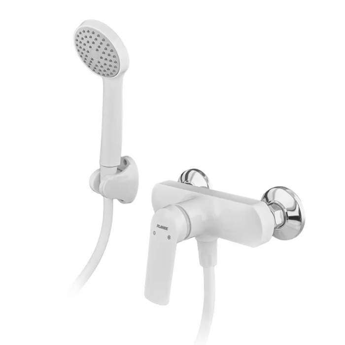 Змішувач для душової кабіни Plamix Lucas-003 SET White з шлангом, лійкою та кронштейном (PM0711) Змішувач для душової кабіни Plamix Lucas-003 SET White з шлангом, лійкою та кронштейном (PM0711)