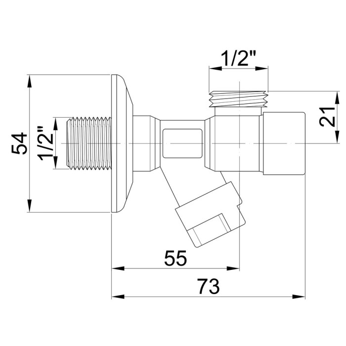 Кран приладовий буксовий Icma 1/2" кутовий №518 Кран приладовий буксовий Icma 1/2" кутовий №518