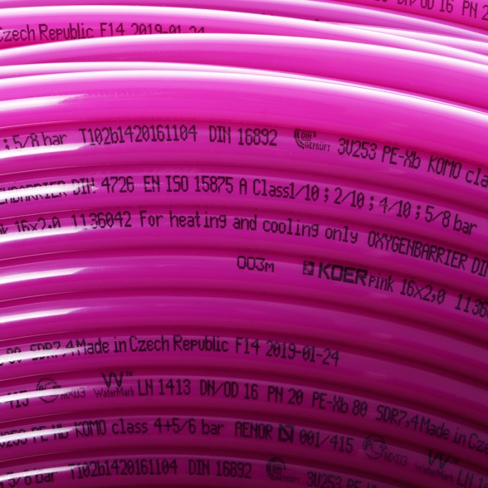 Труба для теплої підлоги з кисневим бар'єром Koer PEX-B EVOH 16 * 2,0 (pink) (600 м) (KR2853) Труба для теплої підлоги з кисневим бар'єром Koer PEX-B EVOH 16 * 2,0 (pink) (600 м) (KR2853)