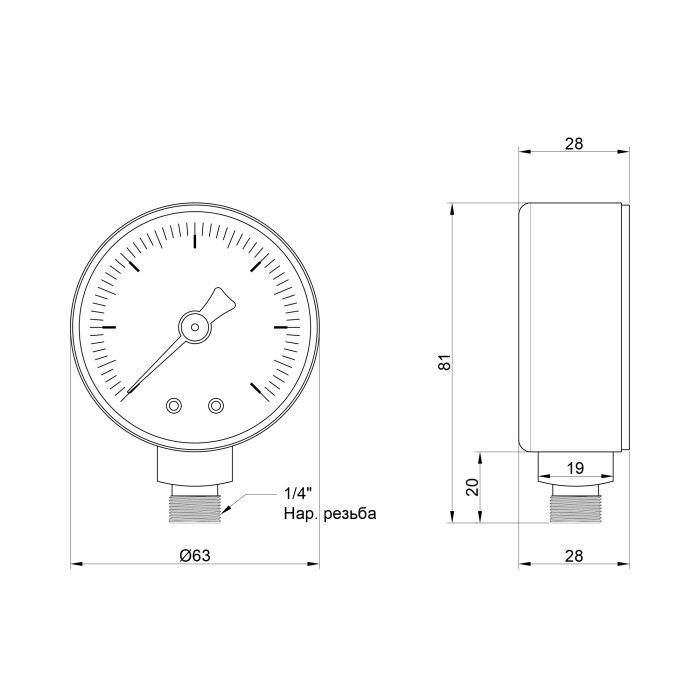 Манометр Icma 1/4" 0-10 бар, нижнє підключення №244 Манометр Icma 1/4" 0-10 бар, нижнє підключення №244