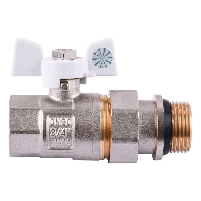 Кран кульовий з американкою Q PROFESSIONAL QP003 PN40 3/4″ антипротікання, Білий метелик Кран кульовий з американкою Q PROFESSIONAL QP003 PN40 3/4″ антипротікання, Білий метелик